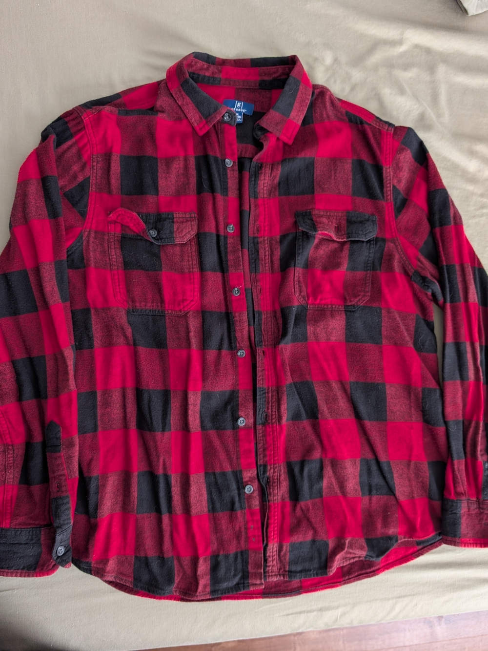 George Red & Black Buffalo Plaid Button-Down Shirt XL